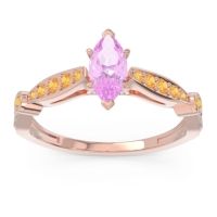Pink Tourmaline Ring In 14K Rose Gold With Citrine And Lab Diamond Citrostra Marquise Antique Ring
