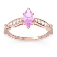 Pink Tourmaline Ring In 14K Rose Gold With Lab Diamond And Citrine Citrostra Marquise Antique Ring