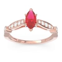 Ruby Ring In 18K Rose Gold With Lab Diamond And Blue Sapphire Citrostra Marquise Antique Ring