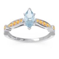 Aquamarine Ring In 18k White Gold With Citrine And Lab Diamond Citrostra Marquise Antique Ring