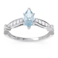 Aquamarine Ring In Palladium With Diamond And Swiss Blue Topaz Citrostra Marquise Antique Ring