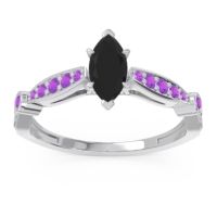 Black Onyx Engagement Ring In Palladium With Amethyst And Diamond - Citrostra Marquise Antique Ring