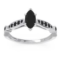 Black Onyx Engagement Ring In Palladium With Diamond - Citrostra Marquise Antique Ring