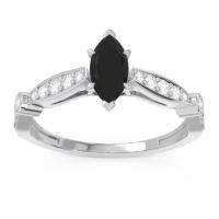 Black Onyx Ring In Palladium With Lab Diamond Citrostra Marquise Antique Ring