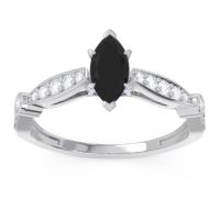 Black Onyx Ring In Palladium With Diamond And Blue Sapphire Citrostra Marquise Antique Ring