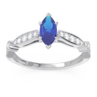 Blue Sapphire Engagement Ring In 18k White Gold With Lab Diamond And Diamond - Citrostra Marquise Antique Ring