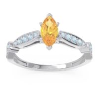 Citrine Engagement Ring In 18k White Gold With Aquamarine And Diamond - Citrostra Marquise Antique Ring