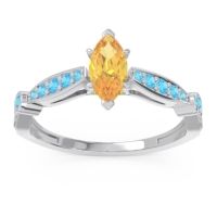 Citrine Ring In Palladium With Swiss Blue Topaz And Peridot Citrostra Marquise Antique Ring