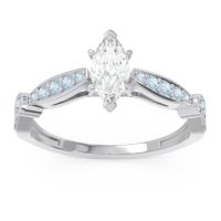 Lab Diamond Ring In 14k White Gold With Aquamarine And Pink Tourmaline Citrostra Marquise Antique Ring