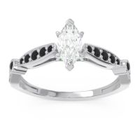 Lab Diamond Ring In 14k White Gold With Black Onyx And Emerald Citrostra Marquise Antique Ring
