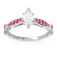 Lab Diamond Ring In 14k White Gold With Ruby And Swiss Blue Topaz Citrostra Marquise Antique Ring