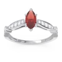 Garnet Ring In 18k White Gold With Lab Diamond And Pink Tourmaline Citrostra Marquise Antique Ring