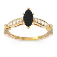 Black Onyx Engagement Ring In 18k Yellow Gold With Diamond - Citrostra Marquise Antique Ring