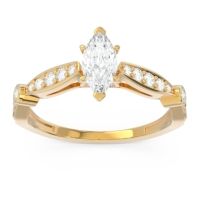 Diamond Ring In 18k Yellow Gold With Lab Diamond And Pink Tourmaline Citrostra Marquise Antique Ring