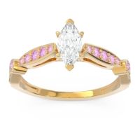 Diamond Engagement Ring In 18k Yellow Gold With Pink Tourmaline - Citrostra Marquise Antique Ring