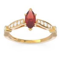 Garnet Ring In 18k Yellow Gold With Diamond And Black Onyx Citrostra Marquise Antique Ring
