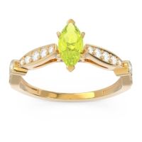 Peridot Ring In 18k Yellow Gold With Diamond And Amethyst Citrostra Marquise Antique Ring