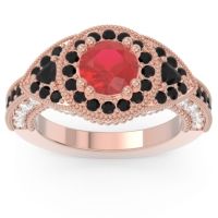 Ornate Halo Three Stone Harmya Ring