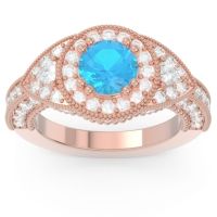 Ornate Halo Three Stone Harmya Ring