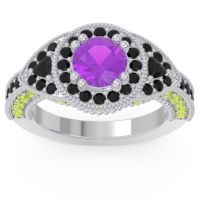 Ornate Halo Three Stone Harmya Ring