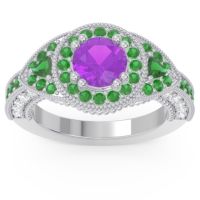 Ornate Halo Three Stone Harmya Ring