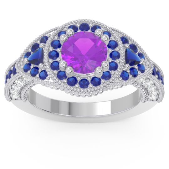 Ornate Halo Three Stone Harmya Ring