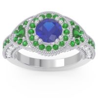 Ornate Halo Three Stone Harmya Ring