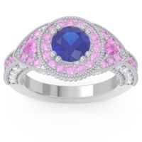 Ornate Halo Three Stone Harmya Ring