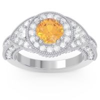 Ornate Halo Three Stone Harmya Ring