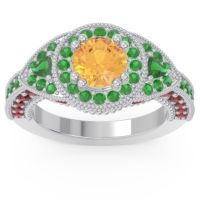 Ornate Halo Three Stone Harmya Ring