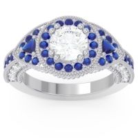 Diamond Ring In 14k White Gold With Blue Sapphire And Lab Diamond Harmya Round Halo Ring