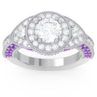 Diamond Ring In 14k White Gold With Amethyst Harmya Round Halo Ring