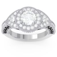 Diamond Ring In 14k White Gold With Black Onyx Harmya Round Halo Ring
