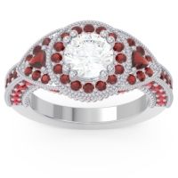 Diamond Ring In 14k White Gold With Garnet And Ruby Harmya Round Halo Ring