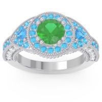 Ornate Halo Three Stone Harmya Ring