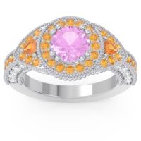 Ornate Halo Three Stone Harmya Ring