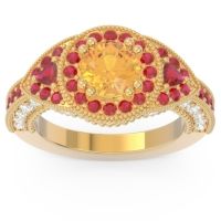 Ornate Halo Three Stone Harmya Ring