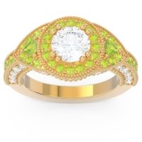 Diamond Engagement Ring In 14k Yellow Gold With Peridot - Harmya Round Halo Ring