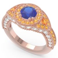 Ornate Halo Three Stone Harmya Ring