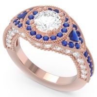 Ornate Halo Three Stone Harmya Ring