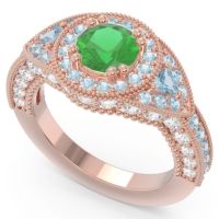 Ornate Halo Three Stone Harmya Ring