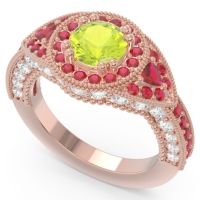 Ornate Halo Three Stone Harmya Ring