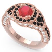 Ornate Halo Three Stone Harmya Ring