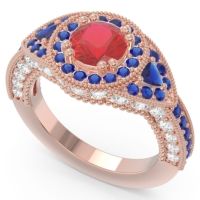 Ornate Halo Three Stone Harmya Ring