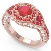 Ornate Halo Three Stone Harmya Ring