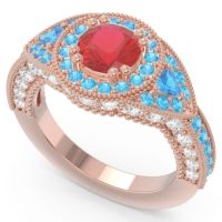 Ornate Halo Three Stone Harmya Ring