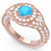 Ornate Halo Three Stone Harmya Ring