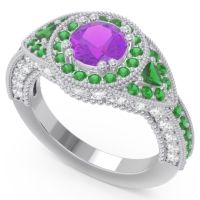 Ornate Halo Three Stone Harmya Ring