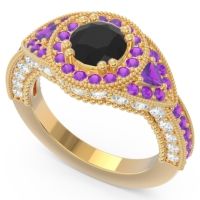 Ornate Halo Three Stone Harmya Ring