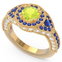 Ornate Halo Three Stone Harmya Ring